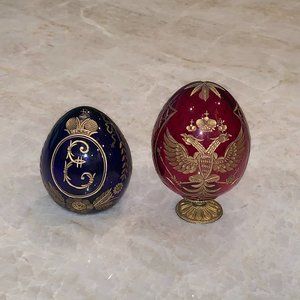 2 Vintage Russian Imperial Handcrafted Glass Eggs